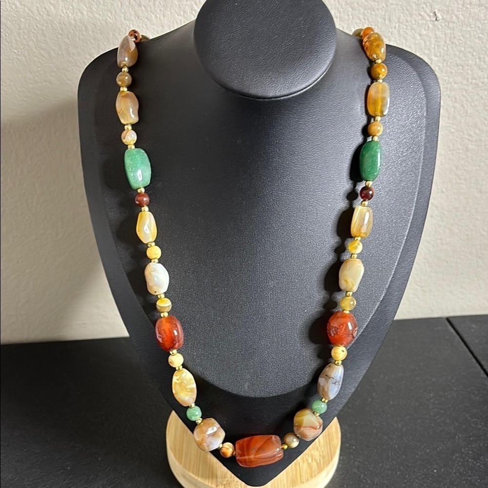Vintage Gemstone Cold Beaded Long Necklace Artisan Southwestern